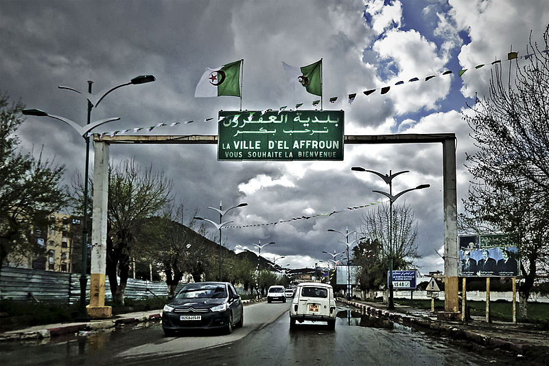 Welcome sign on the road to El Affroun, Blida Province, Algeria