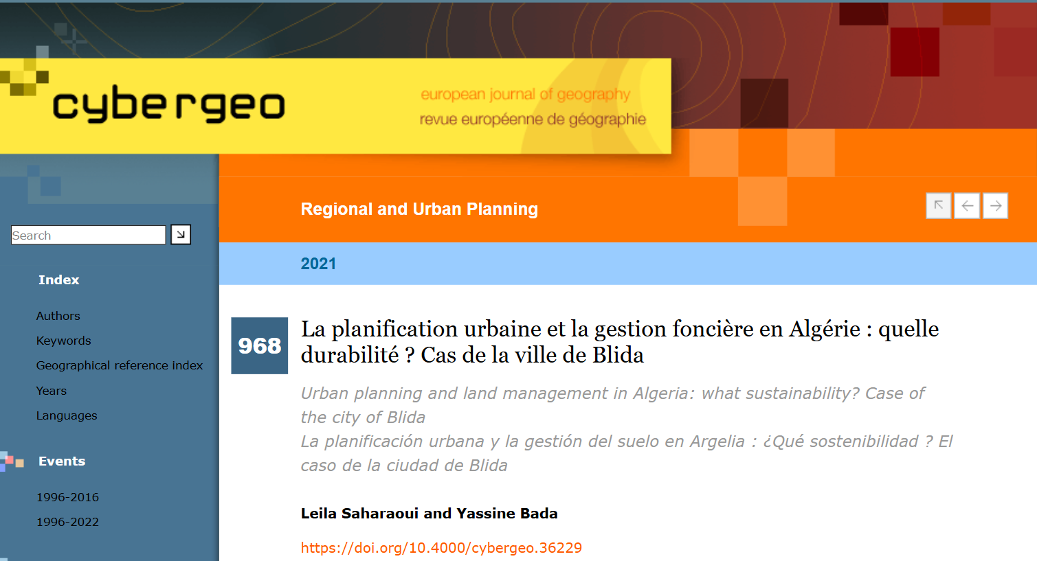 Urban Planning and Land Management in Algeria: What Sustainability? Case of the City of Blida